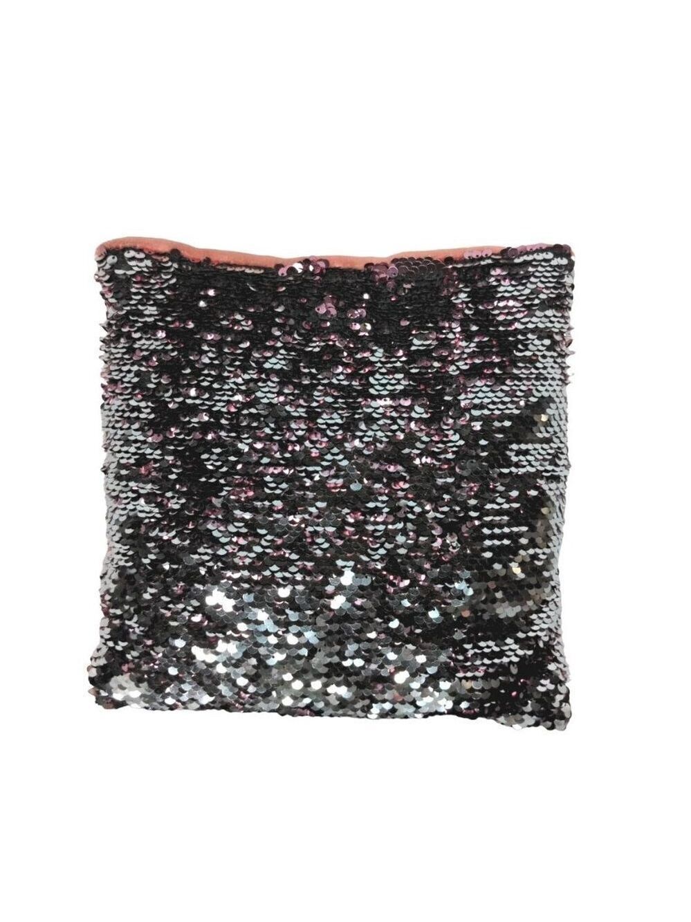 Unbranded Silver Pink Reversible Sequin Plush Pillow 9x9